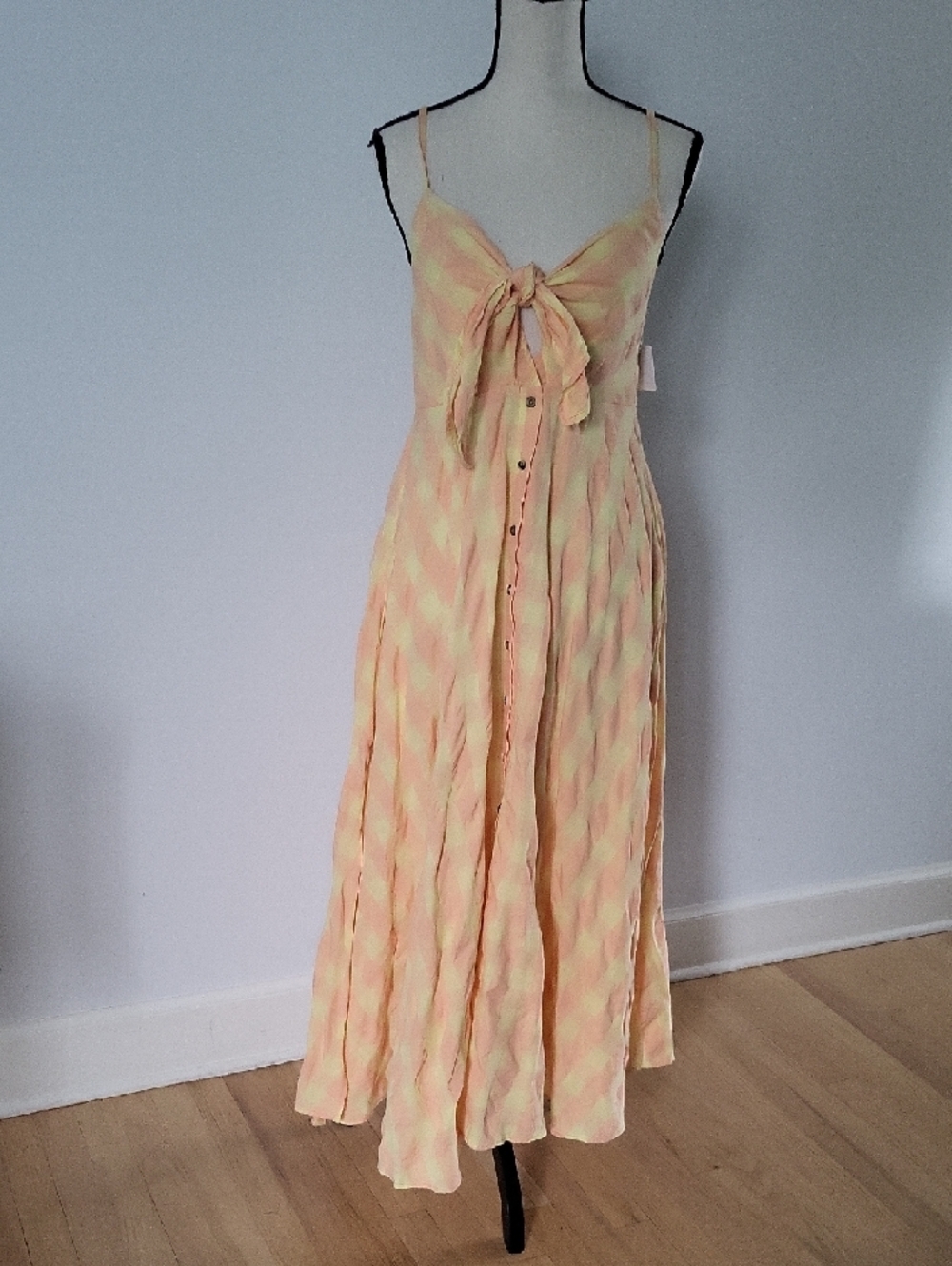 Free People Peach and Yellow Gingham Tie-Front Maxi Dress - Picture 6 of 12